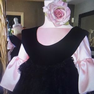 Black velvet vintage lace jumper, pink blouse T3/4